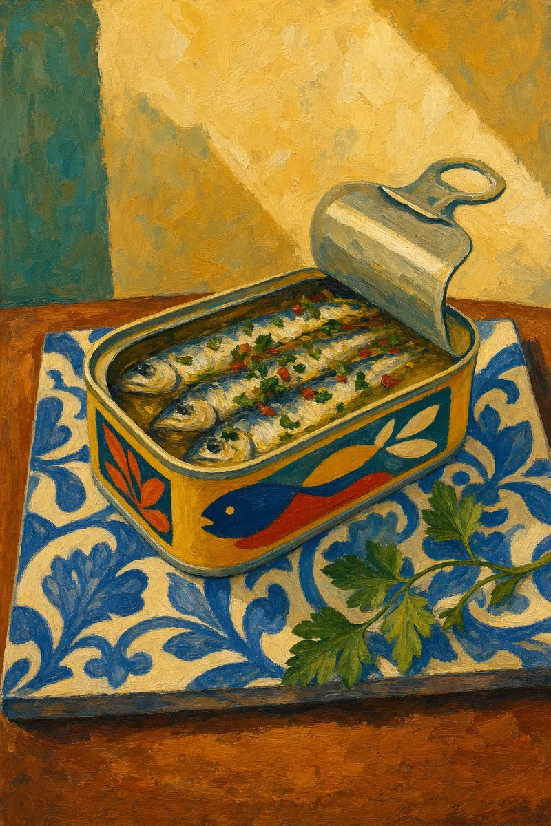 Painted illustration of Nuri — Spiced Sardines in Olive Oil