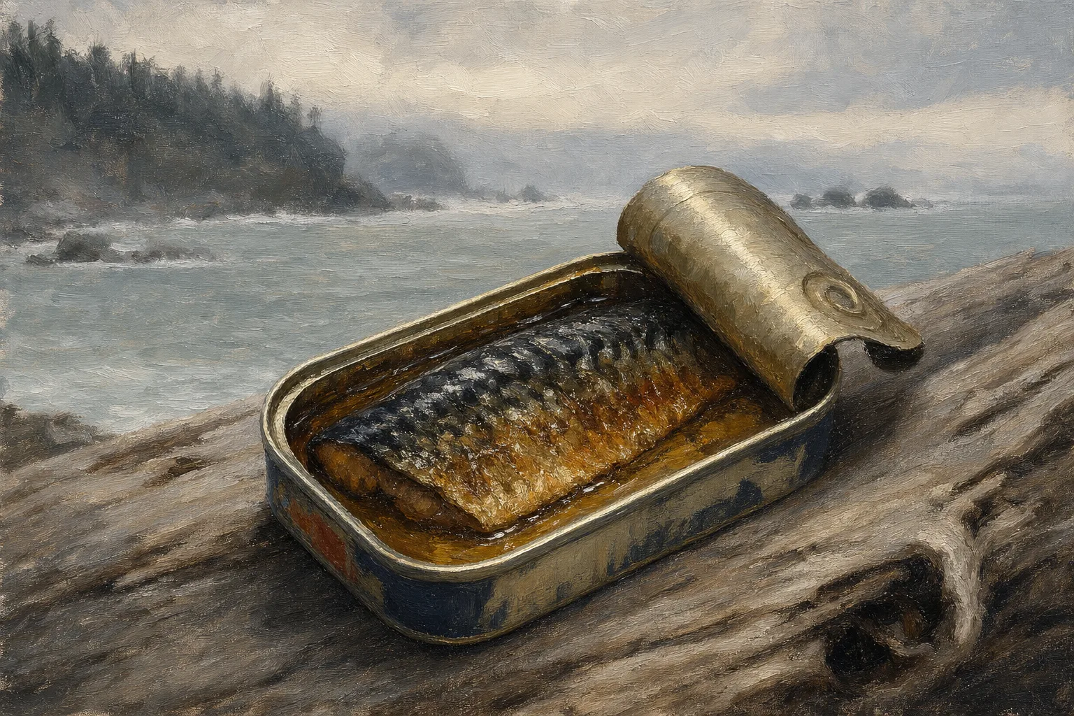 Painted illustration of Patagonia Provisions — Roasted Garlic Smoked Jack Mackerel